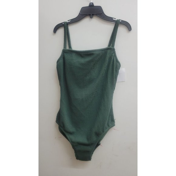 Women Textured Square Neck High Coverage One Piece Swimsuit Kona Sol Green Small - Picture 9 of 9